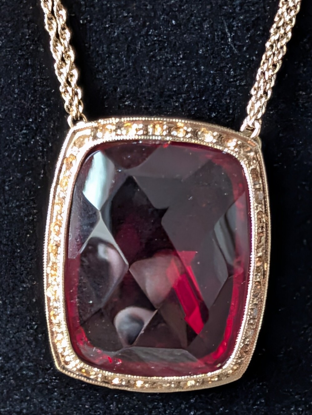 Monet Gold-Tone Necklace with Deep Red Faceted Pendant